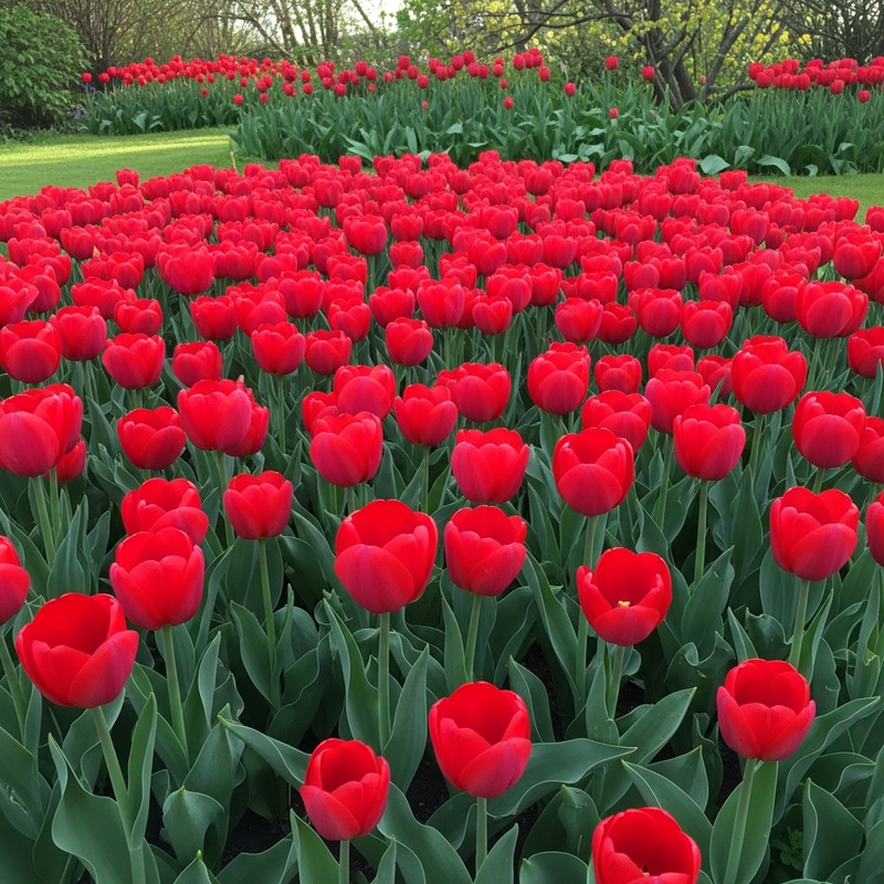 Breathtaking Red Tulip Gardens in Full Bloom
