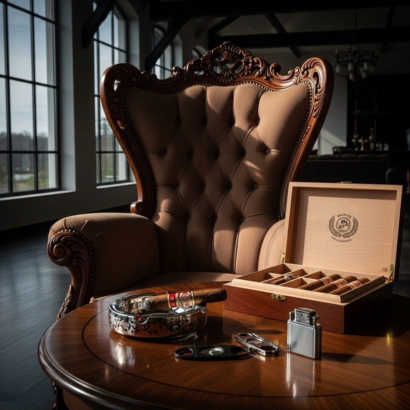 Regal High Back Accent Chair & Sophisticated Cigar Display Regal High Back Accent Chair & Sophisticated Cigar Display