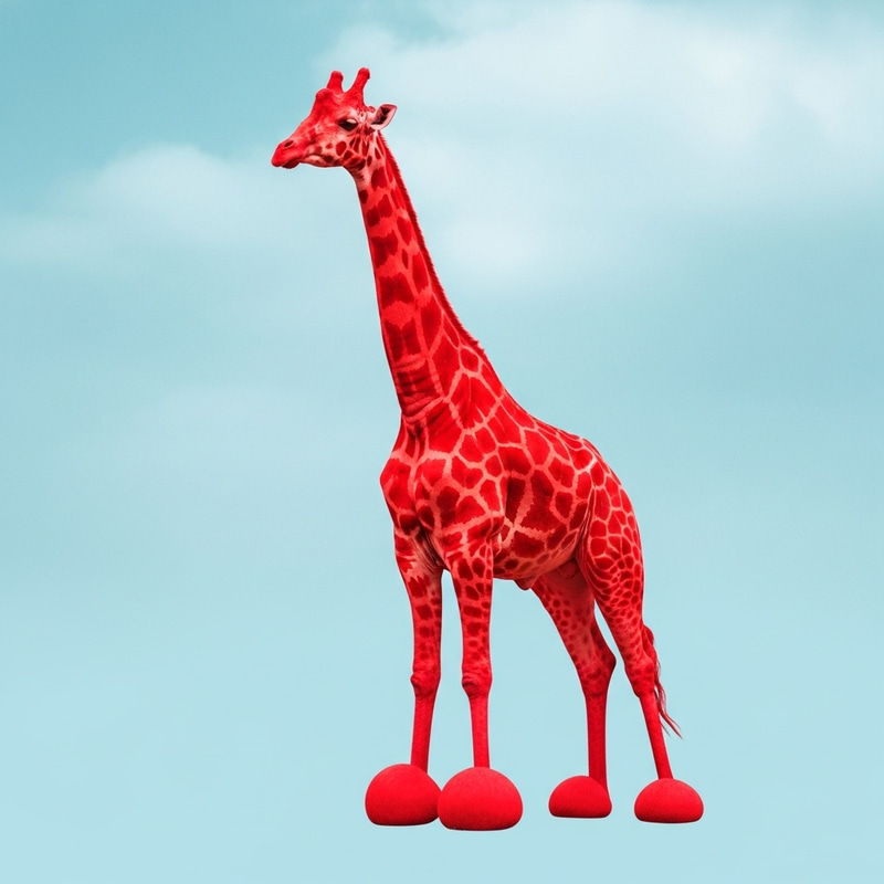Bright Red Giraffe with Large Hooves Bright Red Giraffe with Large Hooves