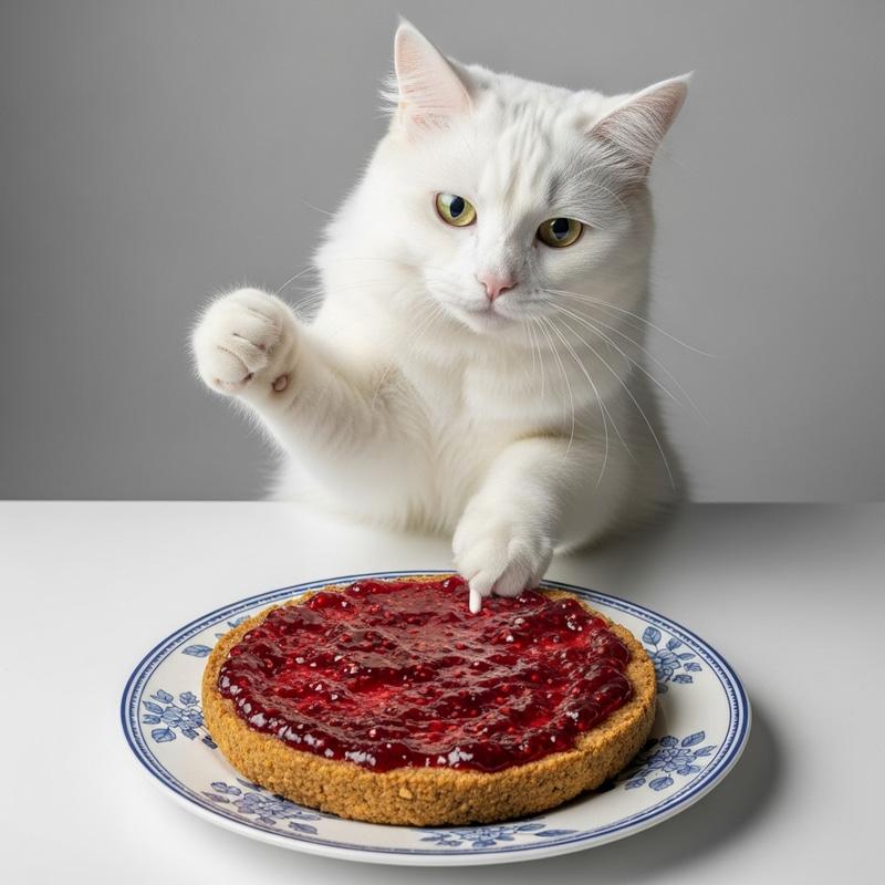 White Cat Enjoying Falafel with Jam White Cat Enjoying Falafel with Jam