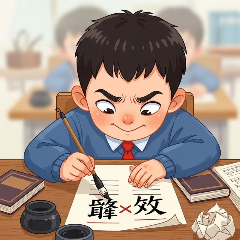 Asian Boy Highlight Differences in Chinese Characters Writing Skills