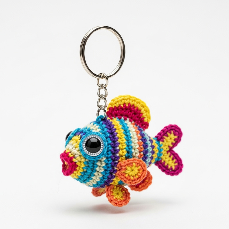 Colorful Patoti Fish Crocheted Keychain - Handmade Craft Colorful Patoti Fish Crocheted Keychain - Handmade Craft