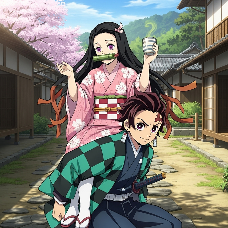 Nezuko and Tanjiro: An Enchanting Duo in Historical Japan