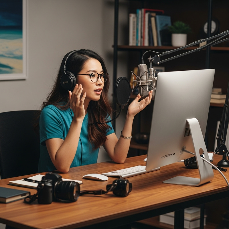 Modern Asian Female Blogger at Desk | Passionately Creating Content Modern Asian Female Blogger at Desk | Passionately Creating Content