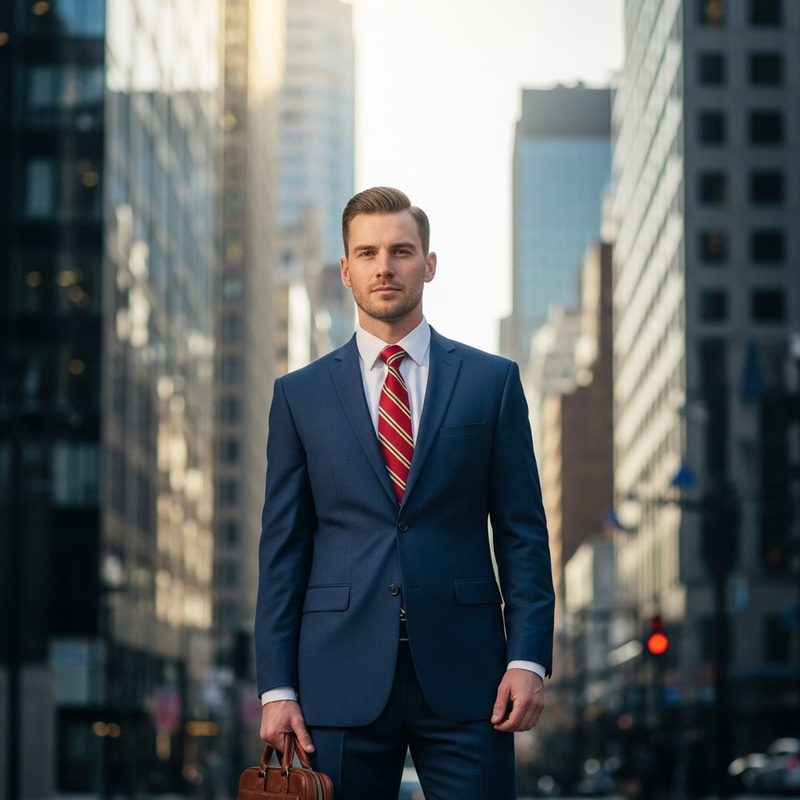 Confident Caucasian Businessman in Navy Blue Suit | Downtown Setting Confident Caucasian Businessman in Navy Blue Suit | Downtown Setting
