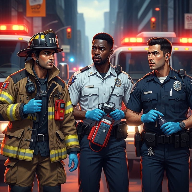 Men of Teamwork in Action | Emergency Job Scene Men of Teamwork in Action | Emergency Job Scene