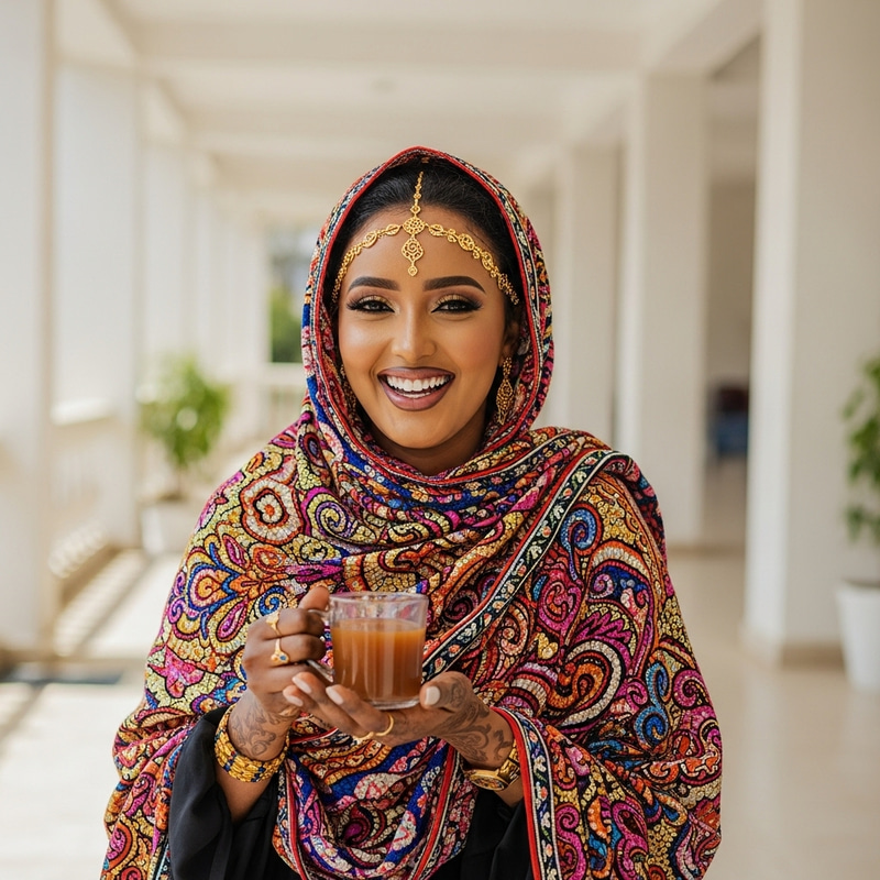 Happy Somali Woman with Traditional Tea and Dress Happy Somali Woman with Traditional Tea and Dress