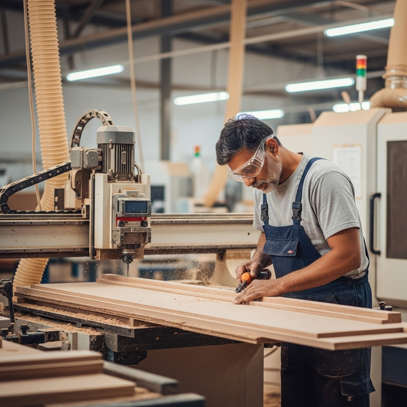 Modern Joinery Factory: Skilled Woodworker Crafting Timber Modern Joinery Factory: Skilled Woodworker Crafting Timber