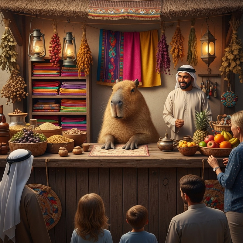 Capybara Trading Scene in Traditional Marketplace Capybara Trading Scene in Traditional Marketplace