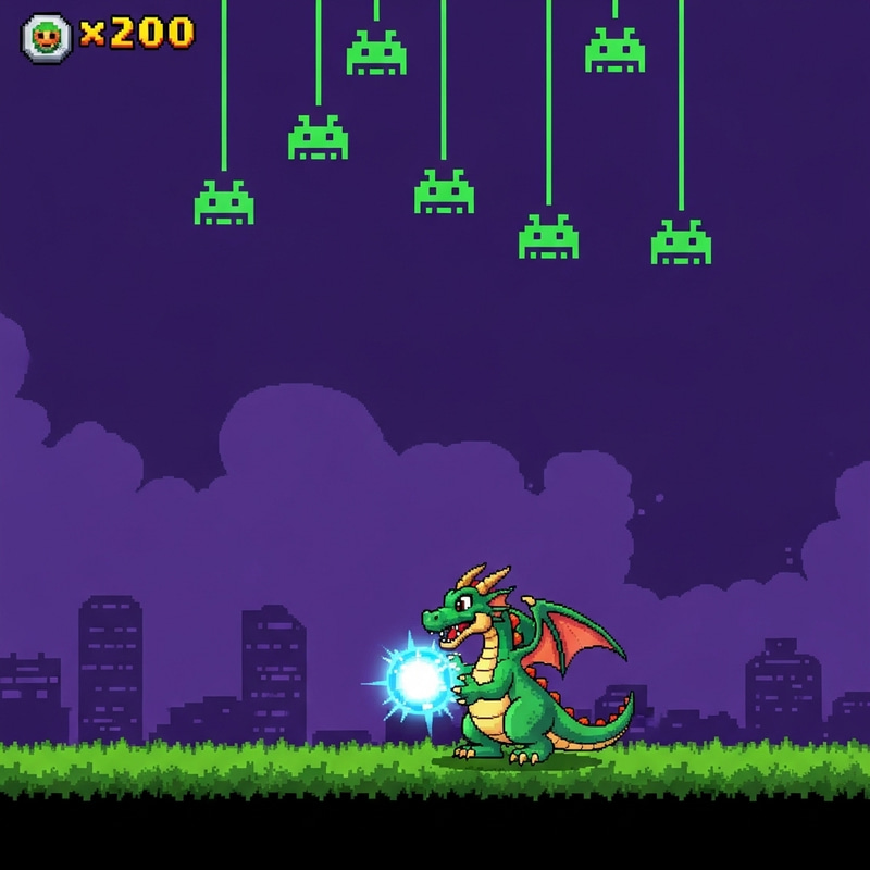 Friendly Dragon Battles Space Invaders in Pixelated Twist Friendly Dragon Battles Space Invaders in Pixelated Twist
