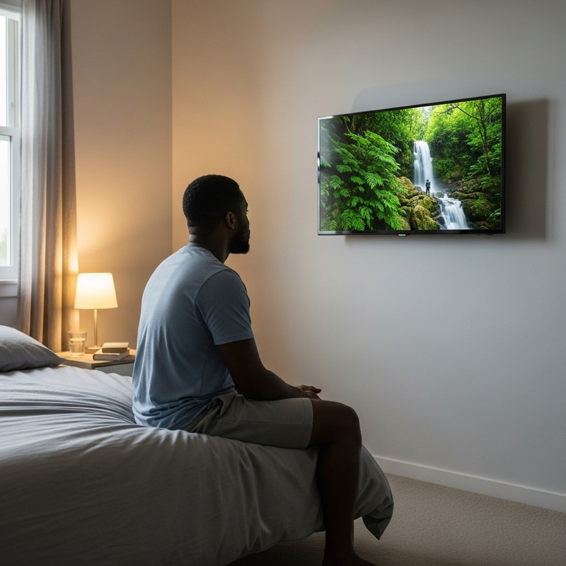 Realistic African Man Watching TV in His Room | Quality Brand Realistic African Man Watching TV in His Room | Quality Brand