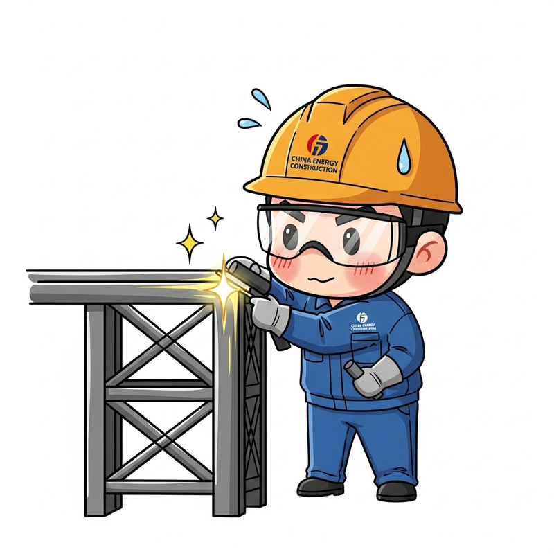 Chibi Steelworker Polishing Steel Structure | China Energy Construction Logo Chibi Steelworker Polishing Steel Structure | China Energy Construction Logo