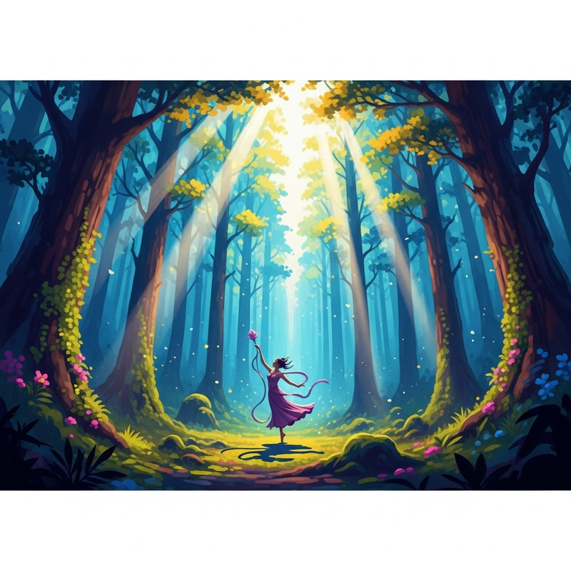 Enchanting Mystical Forest Dance in Impressionist Style Enchanting Mystical Forest Dance in Impressionist Style