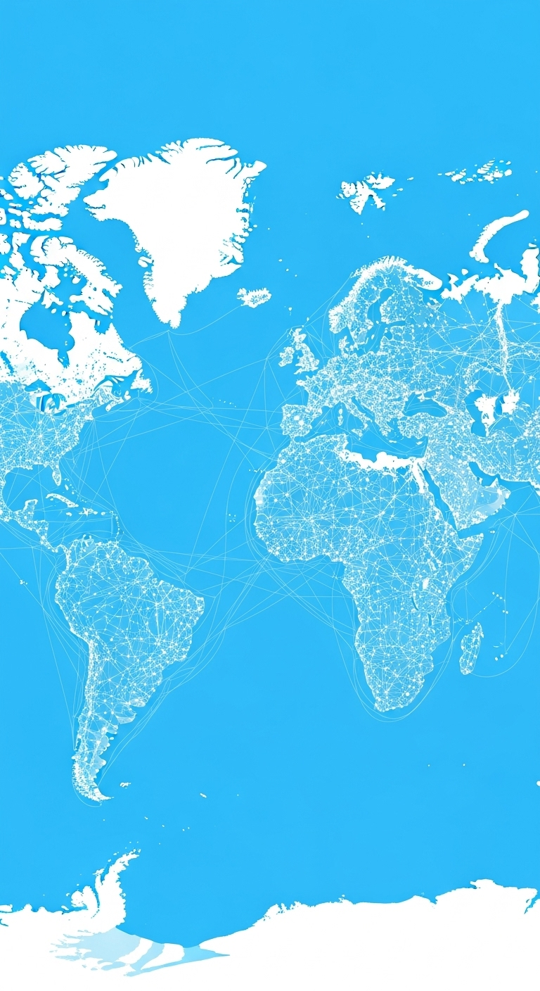 Sky Blue World Map with White Infrastructure Network Overlay Sky Blue World Map with White Infrastructure Network Overlay