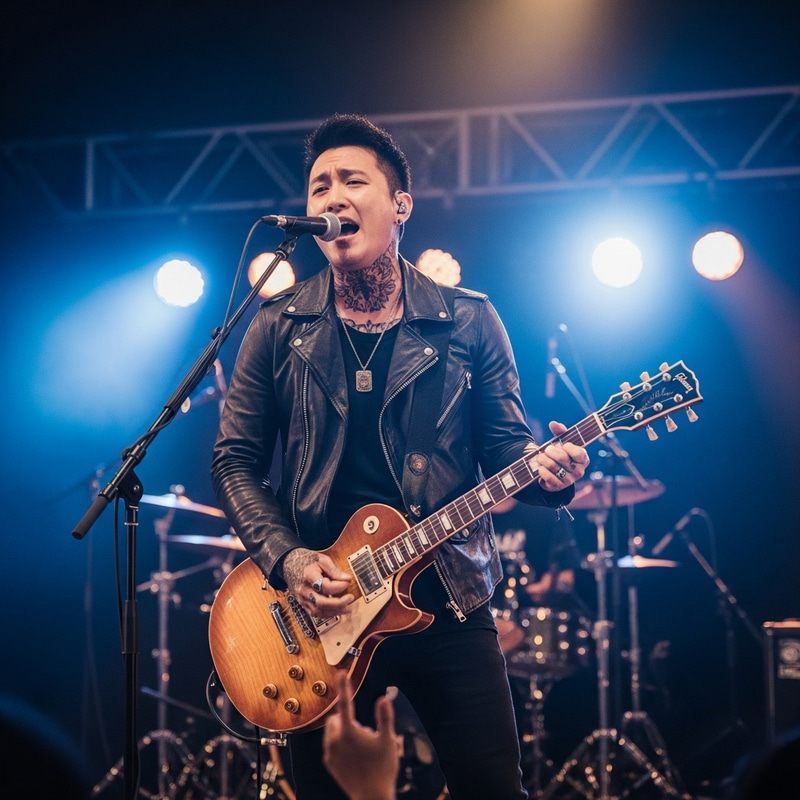 Asian Male Rockstar Guitarist | Raw Energy & Passion Asian Male Rockstar Guitarist | Raw Energy & Passion