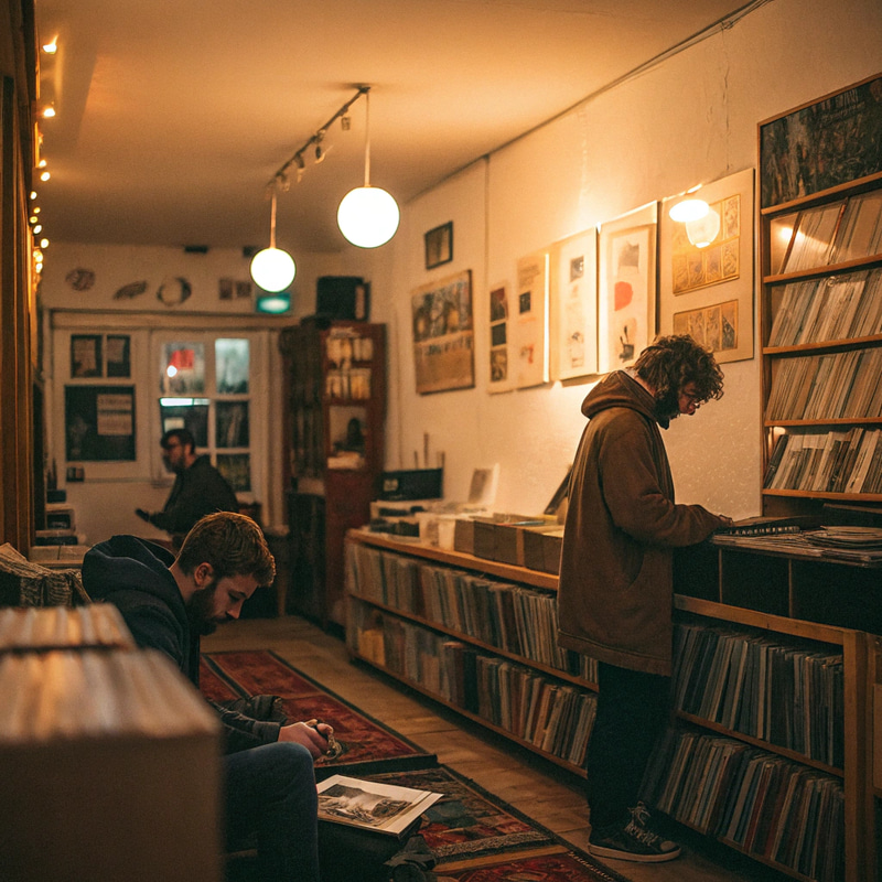 Cozy Vintage Room with Vinyl Records and Warm Lights Cozy Vintage Room with Vinyl Records and Warm Lights