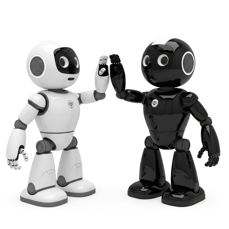 Cute Black and White Robot Friends Sharing a High-Five Cute Black and White Robot Friends Sharing a High-Five