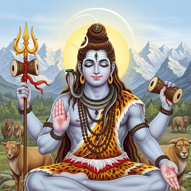 Lord Shiva: Detailed Illustration with Serene Expression Lord Shiva: Detailed Illustration with Serene Expression