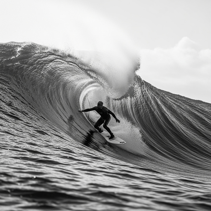 Adrenaline-Fueled Black and White Surfer Action | Epic Wave Ride