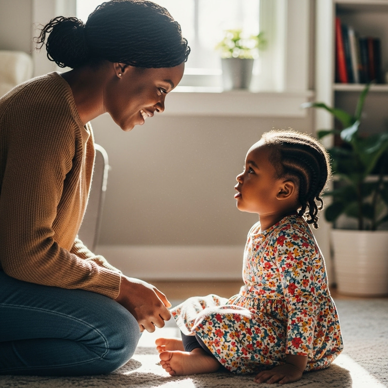Inclusive Care: African Caregiver Engaging with 3-Year-Old Black Girl
