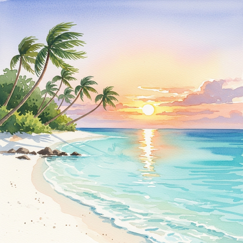 Island Paradise Watercolor Painting