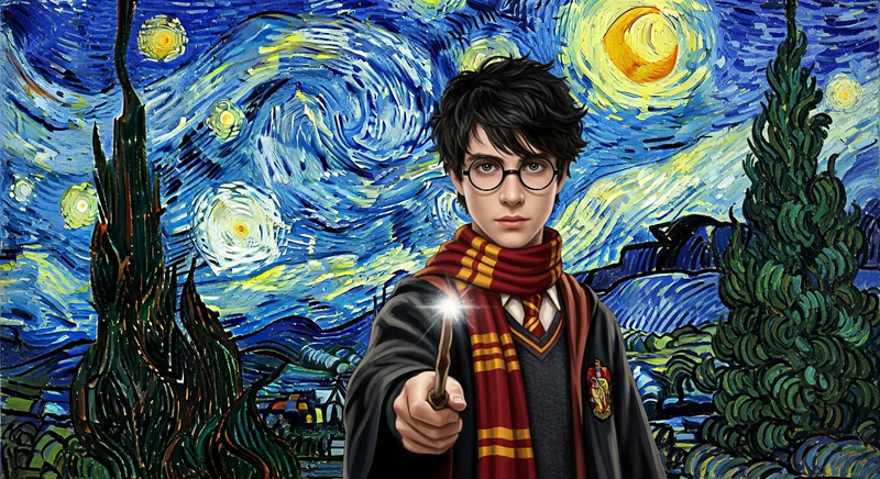 Harry Potter in Van Gogh Starry Night Style - Magical Interpretation Harry Potter in Van Gogh Starry Night Style - Magical Interpretation