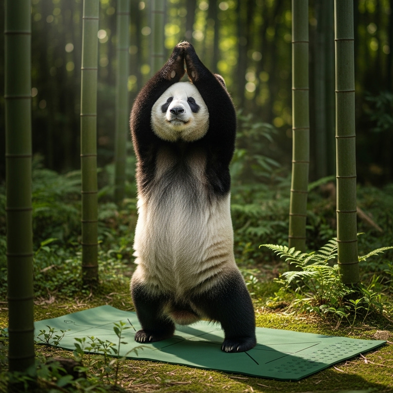 Panda in Nature Doing Yoga on Premium Sports Mat | Surya Namaskar Pose Panda in Nature Doing Yoga on Premium Sports Mat | Surya Namaskar Pose
