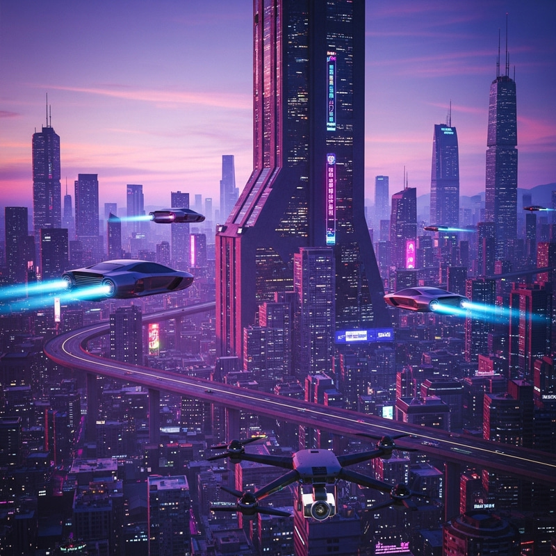 Futuristic Cyberpunk Cityscape: Neon Lights, Flying Cars & Advanced Tech Futuristic Cyberpunk Cityscape: Neon Lights, Flying Cars & Advanced Tech