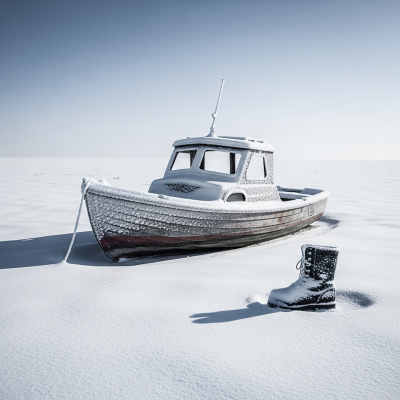 Boat & Boot in the Snow: A Surreal Scene Boat & Boot in the Snow: A Surreal Scene