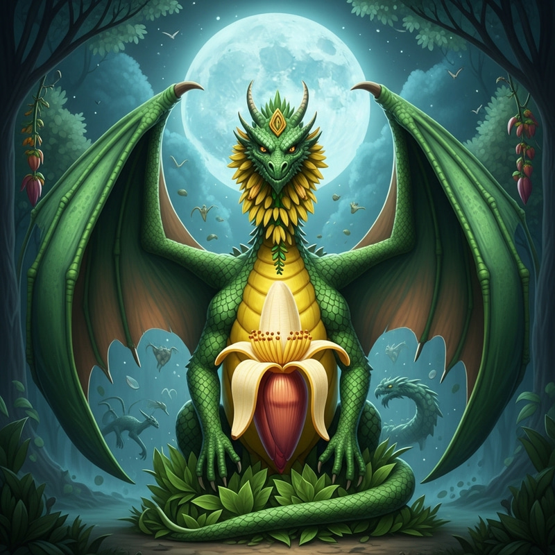 Modern Detailed Fusion: Banana Dragon Imagery Modern Detailed Fusion: Banana Dragon Imagery