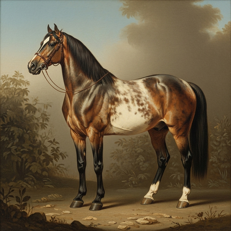 Antique Style Full-Length Horse Oil Painting in Shades of Brown and Beige Antique Style Full-Length Horse Oil Painting in Shades of Brown and Beige