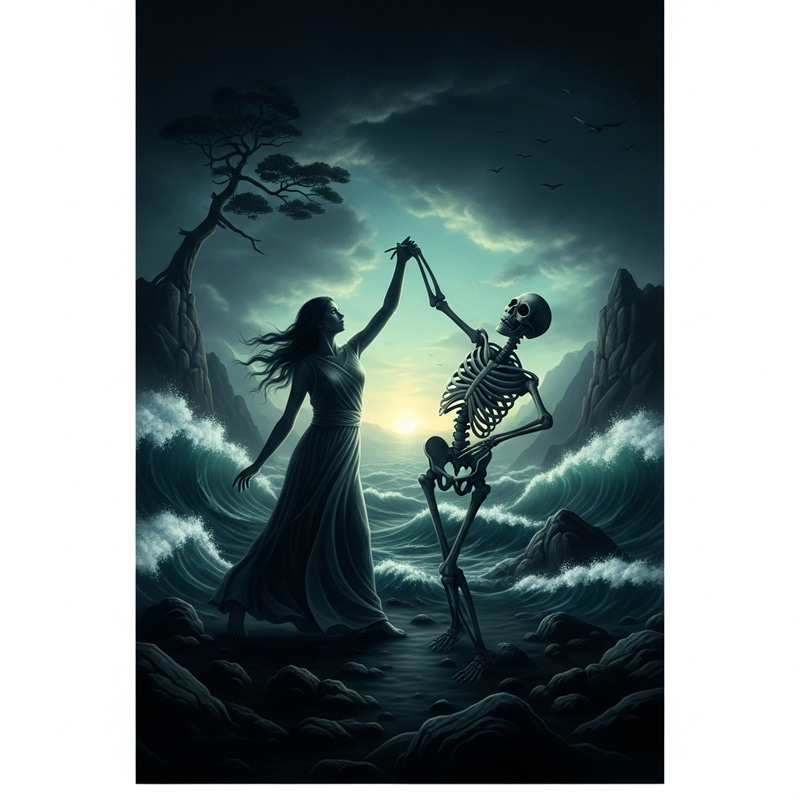 Hauntingly Beautiful Dance with Death: Surreal Artwork