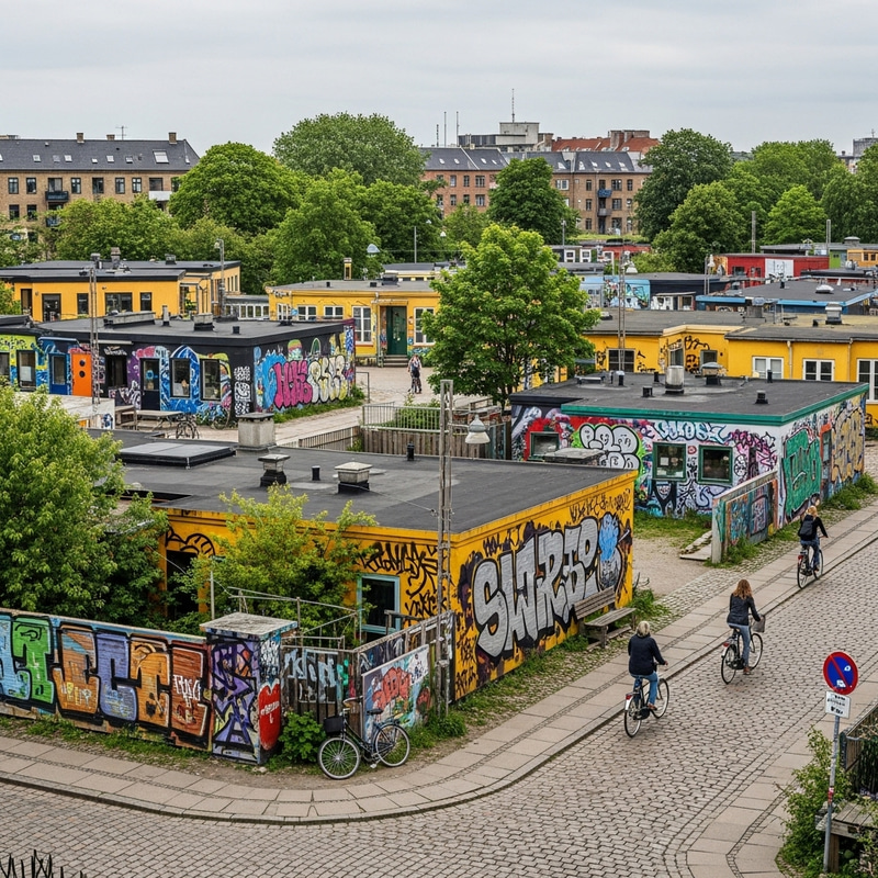 Vibrant Urban Landscape of Christiania, Copenhagen Vibrant Urban Landscape of Christiania, Copenhagen