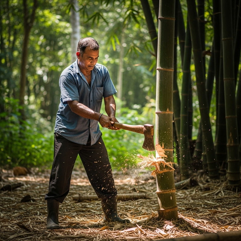 Man Cutting Down Bamboo Tree | Axe Work Man Cutting Down Bamboo Tree | Axe Work