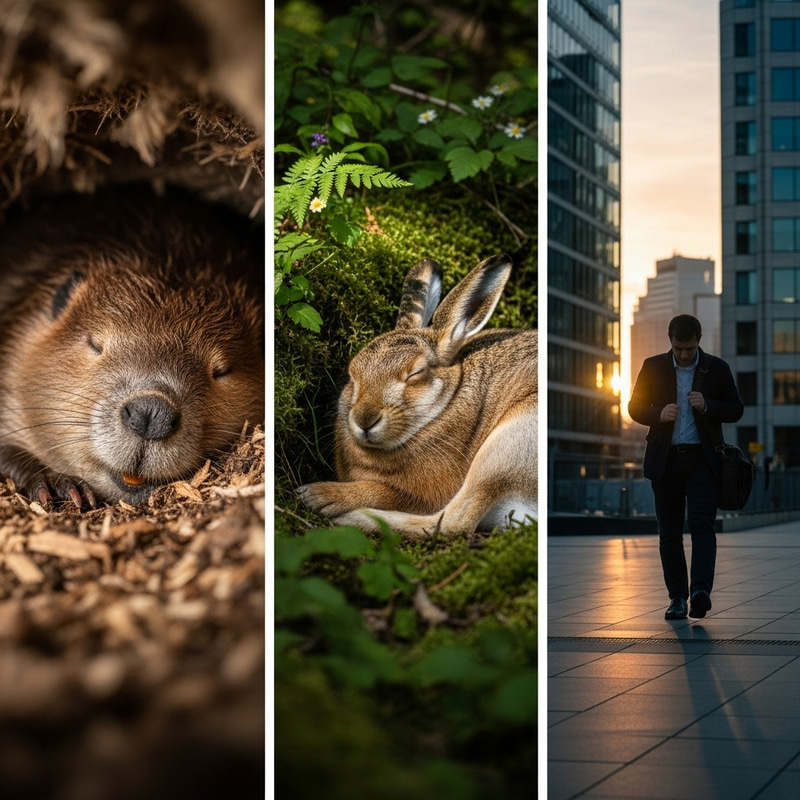 Peaceful Beaver, Sleeping Hare, Weary Office Worker Heading to Work Peaceful Beaver, Sleeping Hare, Weary Office Worker Heading to Work
