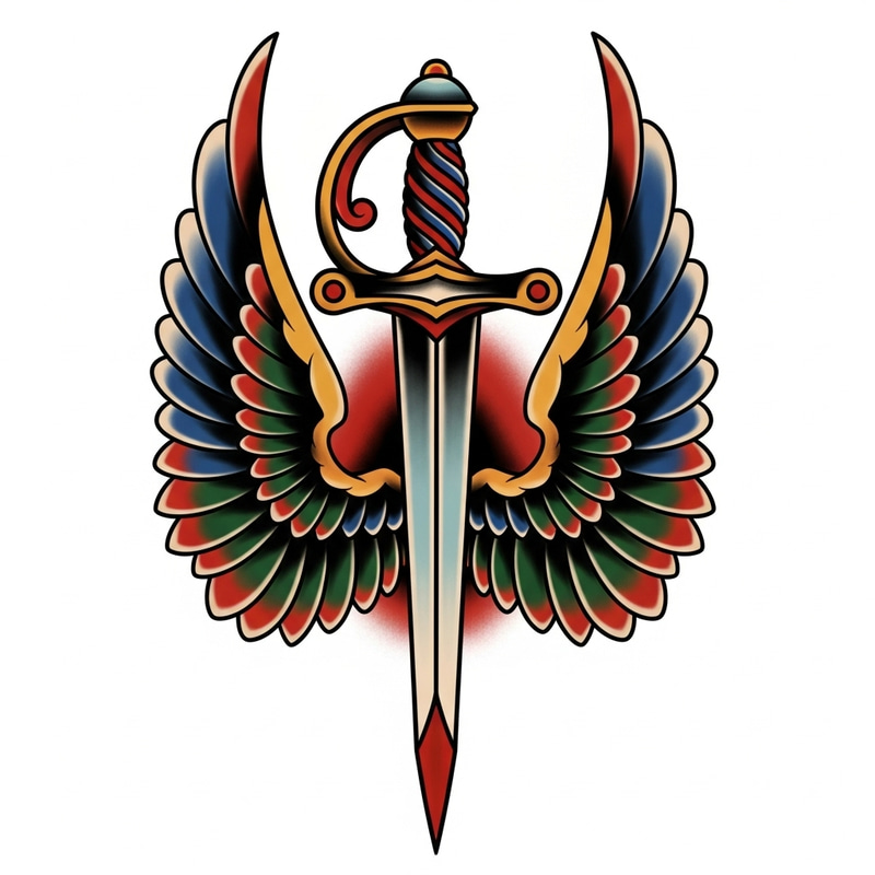 Sword with Wings: Traditional American Tattoo Design Sword with Wings: Traditional American Tattoo Design