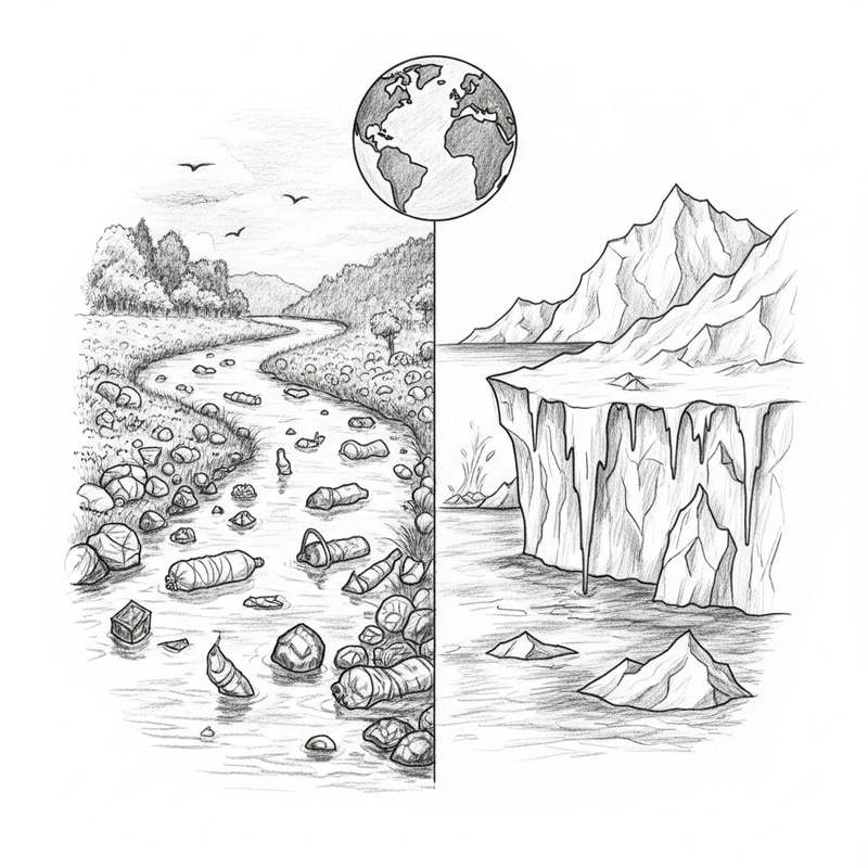World in Peril: Eerie Pollution & Melting Ice Caps Sketch World in Peril: Eerie Pollution & Melting Ice Caps Sketch