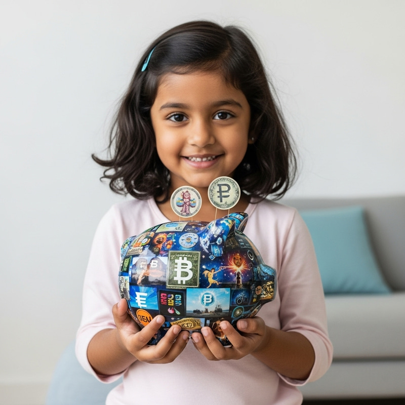 Adorable 3-Year-Old South Asian Girl with Enchanted Piggy Bank