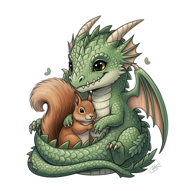 Cute Dragon and Squirrel Magical Charm Cute Dragon and Squirrel Magical Charm