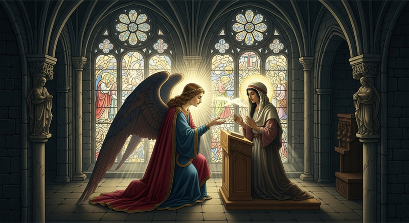 Gothic Style: Angel Gabriel Announces Jesus Christ's Birth to Virgin Mary Gothic Style: Angel Gabriel Announces Jesus Christ's Birth to Virgin Mary
