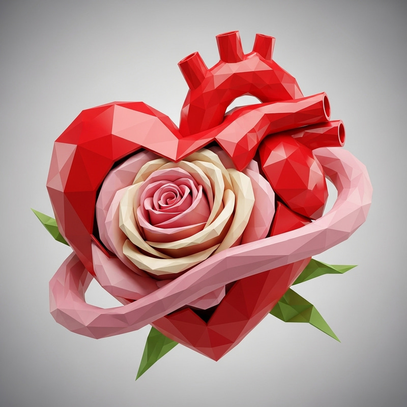 3D Geometric Rose and Heart | Intricate Floral Symbolism 3D Geometric Rose and Heart | Intricate Floral Symbolism
