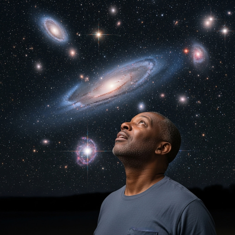 Man Stargazing at the Universe | Cosmic Wonder Portrait Man Stargazing at the Universe | Cosmic Wonder Portrait
