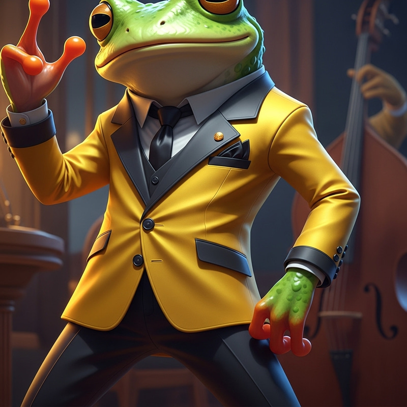 Frog in Elegant Yellow Suit with Black Accents