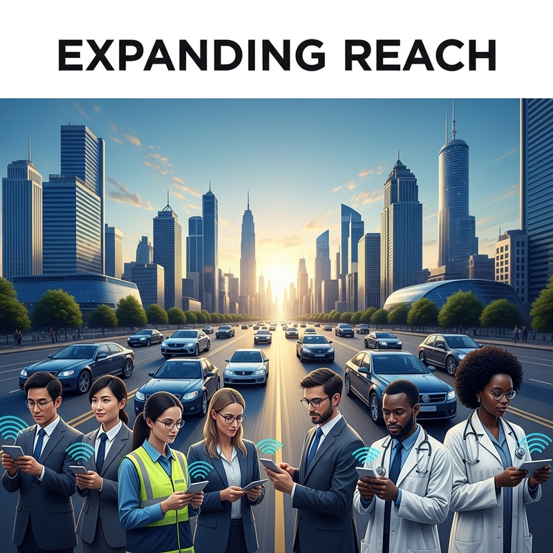 Expanding Reach in a Modern Cityscape at Dawn