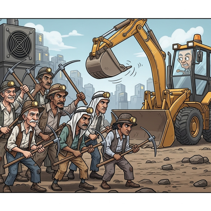 Cryptocurrency Mining Cartoon: Senior Prospectors vs. Giant Back-Actor Competition Cryptocurrency Mining Cartoon: Senior Prospectors vs. Giant Back-Actor Competition