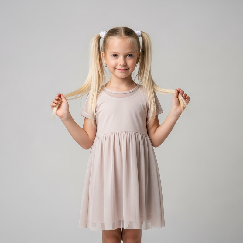 Beautiful Girl with White Pigtails and Sweet Smile Beautiful Girl with White Pigtails and Sweet Smile