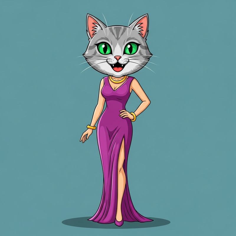 Funny Cartoon Woman with Cat Head Art Funny Cartoon Woman with Cat Head Art