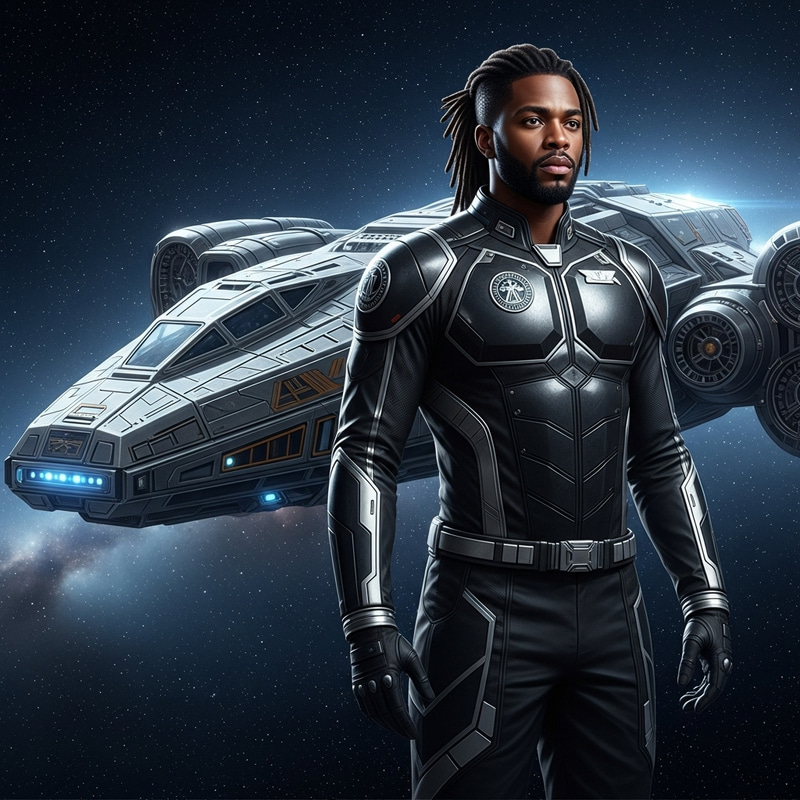 Regal Black Man in Elegant Spacesuit | Vast Cosmic Realm