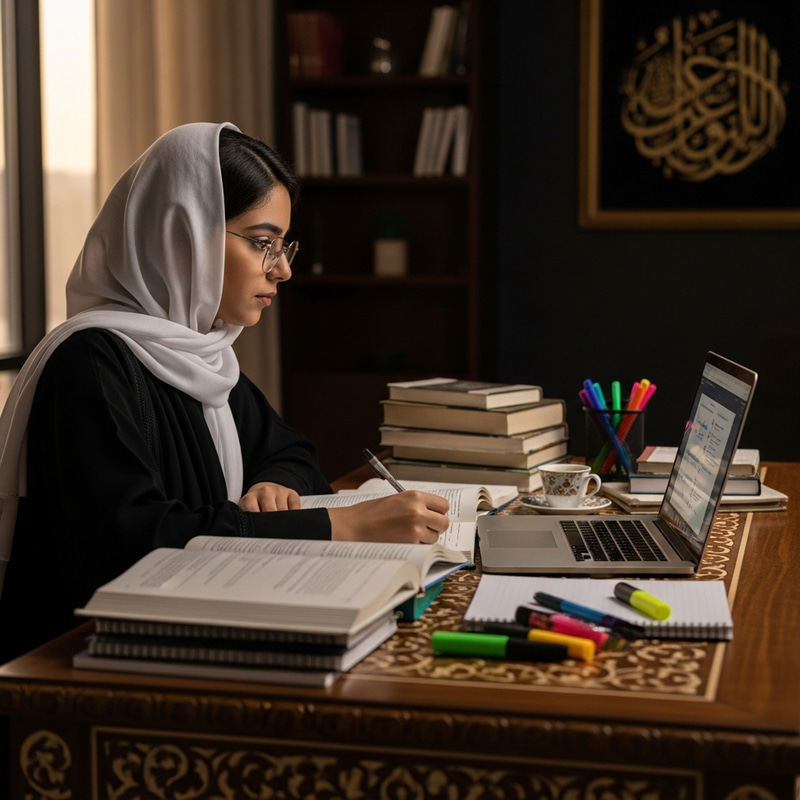 Qatari Female Student Studying Qatari Female Student Studying