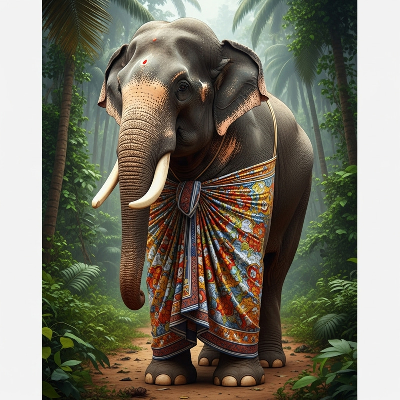 Magnificent Elephant in Colorful Lungi | Jungle Fusion Magnificent Elephant in Colorful Lungi | Jungle Fusion